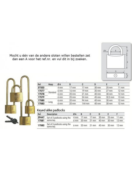 Set hangsloten 3 stuks 30 mm 1 sleutel