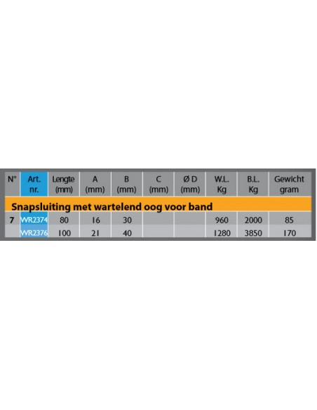 HR Snapsluiting band-wartel-oog div. lengte