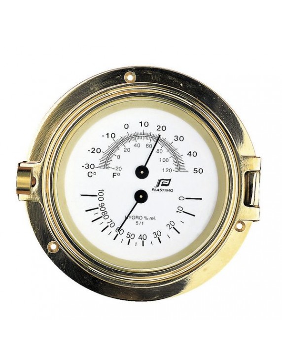 Klok, baro-, thermo hygro meter of getijdenklok koper 4,5"