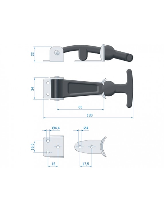 T-vormige luikbevestiging RVS anti tril 130 mm