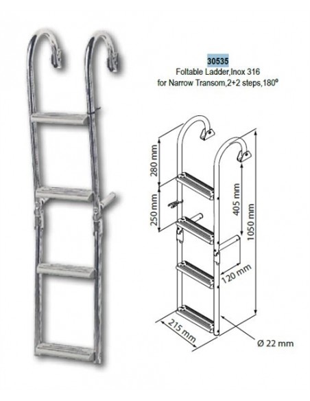 NR RVS Zwemtrap kantelbaar dekmontage small 2+2 treden, 1050