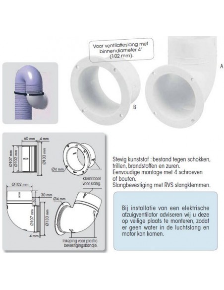 Haakse slangaansluiting voor ventilatie