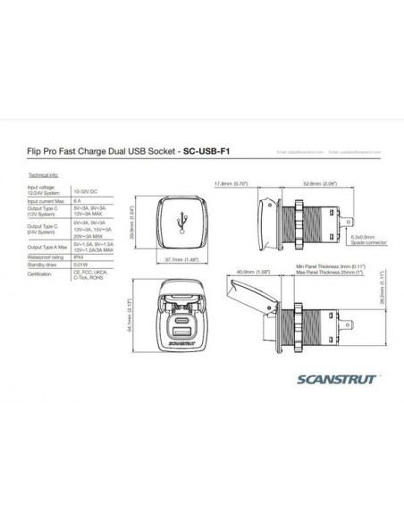 Flip Pro snellader waterdicht IPX4 USB-A en USB-C 12/24V