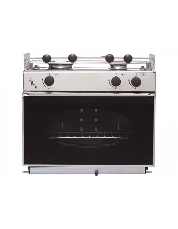 2-pits RVS kooktoestel met geëmailleerde oven