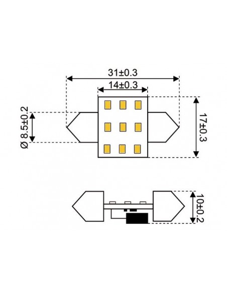 9xSMD-Buis LED 9 FESTOON 10-30V 31MM 2700K