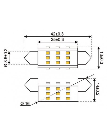 27xSMD-Buis LED 27 FESTOON 10-30V 42MM 2700K