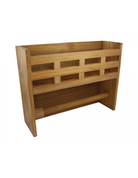 Teak Opbergrek en keukenrolhouder 33x10x25.5cm