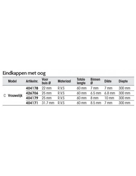 Eindkap met oog RVS div. maten