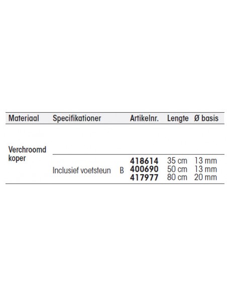 Verchroomd koperen vlaggenstok incl. voetsteun div. lengte